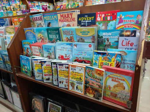 Children's Bible storybooks displayed on shelves at CSS Bookshops