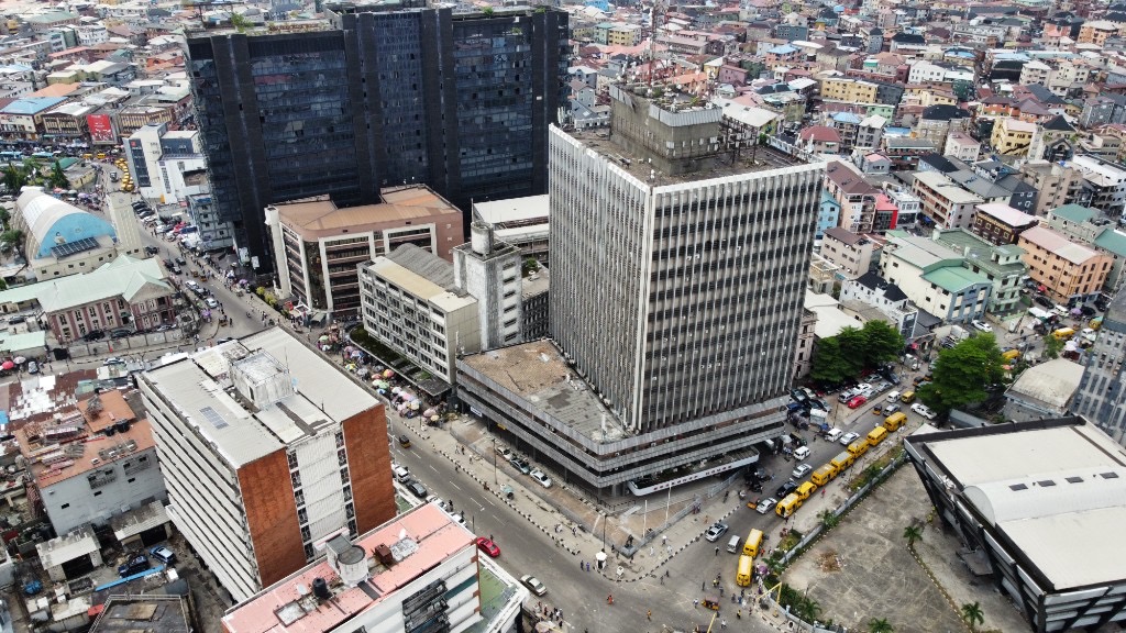 Aerial view of CSS Properties commercial buildings and city streets