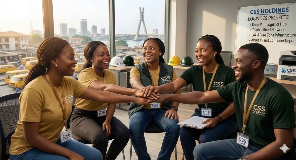 CSS Holdings staff collaborating with hands together in a modern office
